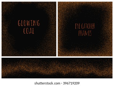set of glowing glitter textures on the black background. Ideally for the celebrations, book cover, flyers, leaflets.