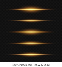Satz von glühenden goldenen Linien des Lichts. Auf transparentem Hintergrund.