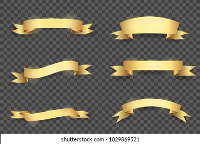 Set of glowing golden vector ribbons