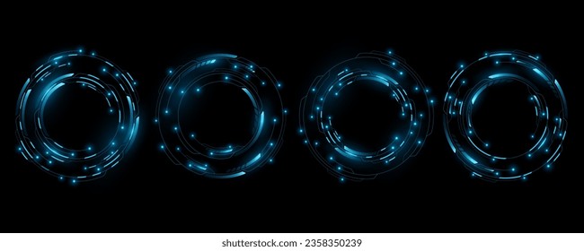 Conjunto de marcos HUD brillantes con efectos de luz. Círculos digitales futuristas. Elementos gráficos Sci-fi y Hi-tech. Diseño de interfaz de usuario y interfaz de usuario. Tecnología moderna. Ilustración vectorial. EPS 10.