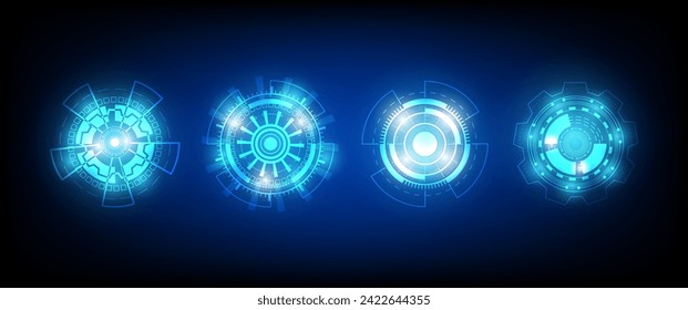 Set of glowing HUD rounds for your design. Futuristic circle. Virtual graphic. Dashboard display. Sci-fi and Hi-tech elements. GUI and UI. Modern technology.