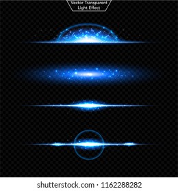 Set of glowing light effect. 	
Realistic Lens and sparkles light. Isolated on black transparent background. Star burst with sparkles. vector illustration