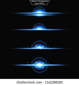 Set of glowing light effect. 	
Realistic Lens and sparkles light. Isolated on black transparent background. Star burst with sparkles. vector illustration