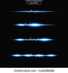 Set of glowing light effect. 	
Realistic Lens and sparkles light. Isolated on black transparent background. Star burst with sparkles. vector illustration
