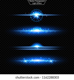 Set of glowing light effect. 	
Realistic Lens and sparkles light. Isolated on black transparent background. Star burst with sparkles. vector illustration
