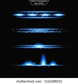 Set of glowing light effect. 	
Realistic Lens and sparkles light. Isolated on black transparent background. Star burst with sparkles. vector illustration