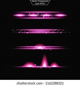 Set of glowing light effect. 	
Realistic Lens and sparkles light. Isolated on black transparent background. Star burst with sparkles. vector illustration
