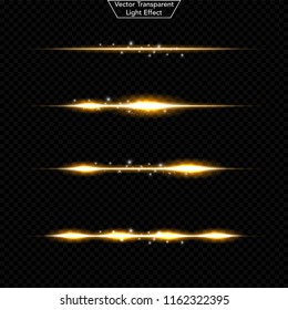 Set of glowing light effect. 	
Realistic Lens and sparkles light. Isolated on black transparent background. Star burst with sparkles. vector illustration