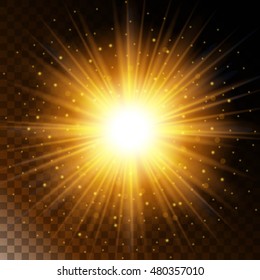 Set Of Glowing Light Effect Star, The Sunlight Warm Yellow Glow With Sparkles On A Transparent Background. Vector Illustration EPS 10