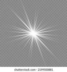 Set of glowing light effect stars bursts with sparkles. Glitter magic white star sparks on transparent background. Transparent shining sun, bright flash. Abstract image of lighting flare. Vector.