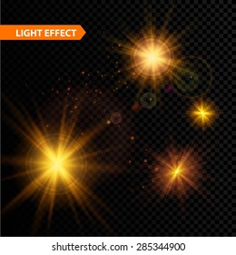 Set of  glowing light effect stars bursts with sparkles on transparent background. Vector illustration EPS 10