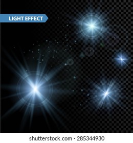 Set of  glowing light effect stars bursts with sparkles on transparent background. Christmas Vector illustration EPS 10