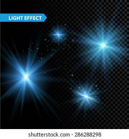 Set of  glowing light effect stars bursts with sparkles on transparent background. Vector illustration EPS 10