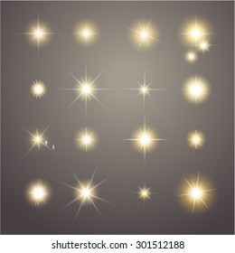 Set of glowing light effect stars bursts with sparkles, vector eps 10