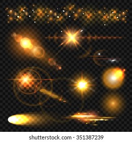 Set of glowing light effect stars bursts with sparkles on transparent background. Vector illustration