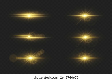 Conjunto de efeitos de luz brilhante com brilho. Explosão de erupções e estrelas.