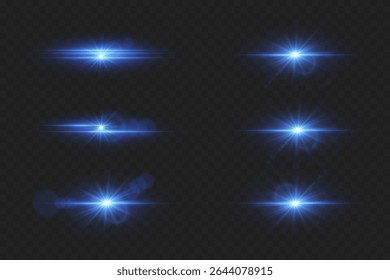 Conjunto de efeitos de luz brilhante com brilho. Explosão de erupções e estrelas.