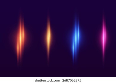 Set of glowing light effects, neon lens and laser flares.