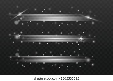 Set of glowing light effects on a transparent background. Shining stars, lens flare, magic sparkles, bright glow