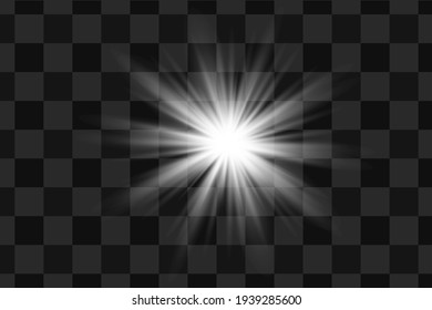 Conjunto de efectos luminosos brillantes con transparencia aislada en el fondo de placa vectorial. Llamadas, rayos, estrellas y chispas de lente con colección bokek