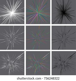 Set of glowing light effects with transparency isolated. Lens flares, rays, stars and sparkles.