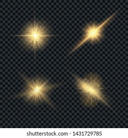 Set of glowing light explodes on a transparent background. Sparkling magical dust particles. Bright Star. Transparent shining sun, bright flash. Vector sparkles. To center a bright flash. Christmas
