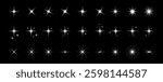 Set of Glowing Light Stars with Sparkles.