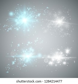Set of Glowing Light Stars with Sparkles. Light effect. Vector Illustration - Vector