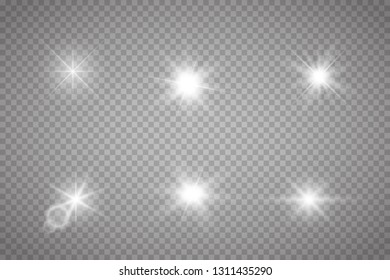 Set of Glowing Light Stars with Sparkles. Light effect. Vector Illustration. 
