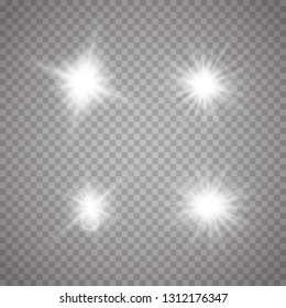 Set of Glowing Light Stars with Sparkles. Light effect. Vector Illustration.