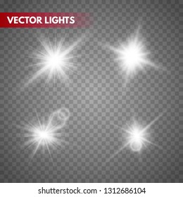 Set of Glowing Light Stars with Sparkles. Light effect. Vector Illustration.