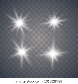 Set of Glowing Light Stars with Sparkles. Light effect. Vector Illustration.