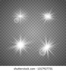 Set of Glowing Light Stars with Sparkles. Light effect. Vector Illustration.