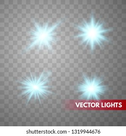 Set of Glowing Light Stars with Sparkles. Light effect. Vector Illustration.