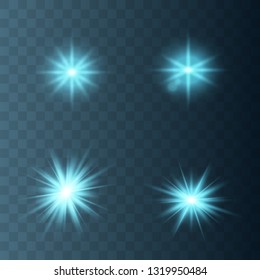Set of Glowing Light Stars with Sparkles. Light effect. Vector Illustration.