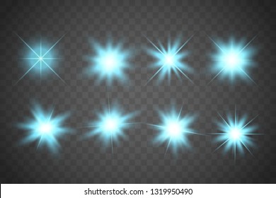 Set of Glowing Light Stars with Sparkles. Light effect. Vector Illustration.