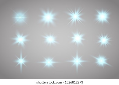 Set of Glowing Light Stars with Sparkles. Light effect. Vector Illustration.