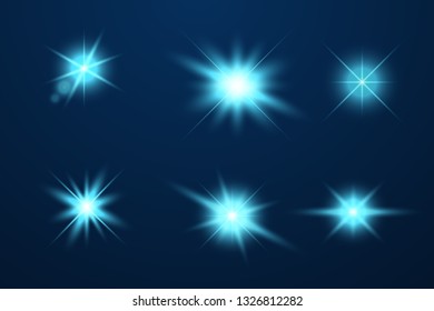 Set of Glowing Light Stars with Sparkles. Light effect. Vector Illustration.