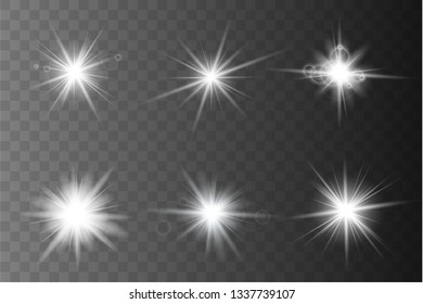 .Set of Glowing Light Stars with Sparkles. Light effect. Vector Illustration. 