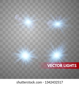 Set of Glowing Light Stars with Sparkles. Light effect. Vector Illustration. 