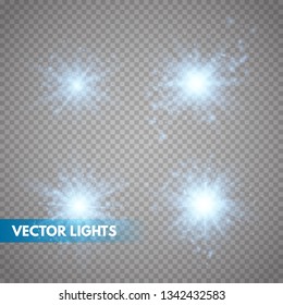 Set of Glowing Light Stars with Sparkles. Light effect. Vector Illustration.