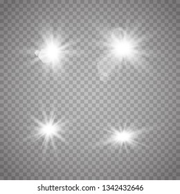 Set of Glowing Light Stars with Sparkles. Light effect. Vector Illustration. 
