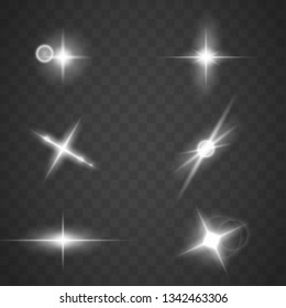 Set of Glowing Light Stars with Sparkles. Light effect. Vector Illustration..