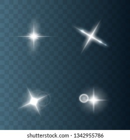 Set of Glowing Light Stars with Sparkles. Light effect. Vector Illustration..