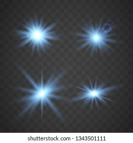 Set of Glowing Light Stars with Sparkles. Light effect. Vector Illustration. 