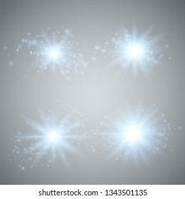 Set of Glowing Light Stars with Sparkles. Light effect. Vector Illustration.