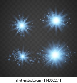 Set of Glowing Light Stars with Sparkles. Light effect. Vector Illustration.