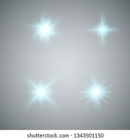 Set of Glowing Light Stars with Sparkles. Light effect. Vector Illustration. 