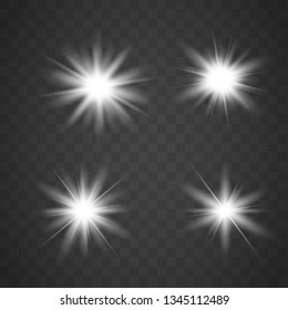 Set of Glowing Light Stars with Sparkles. Light effect. Vector Illustration.