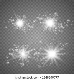 Set of Glowing Light Stars with Sparkles. Light effect. Vector Illustration. 